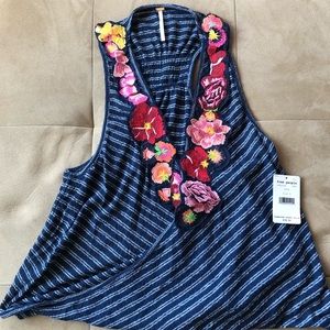 FREE PEOPLE Frida tank navy faux-wrap with florals